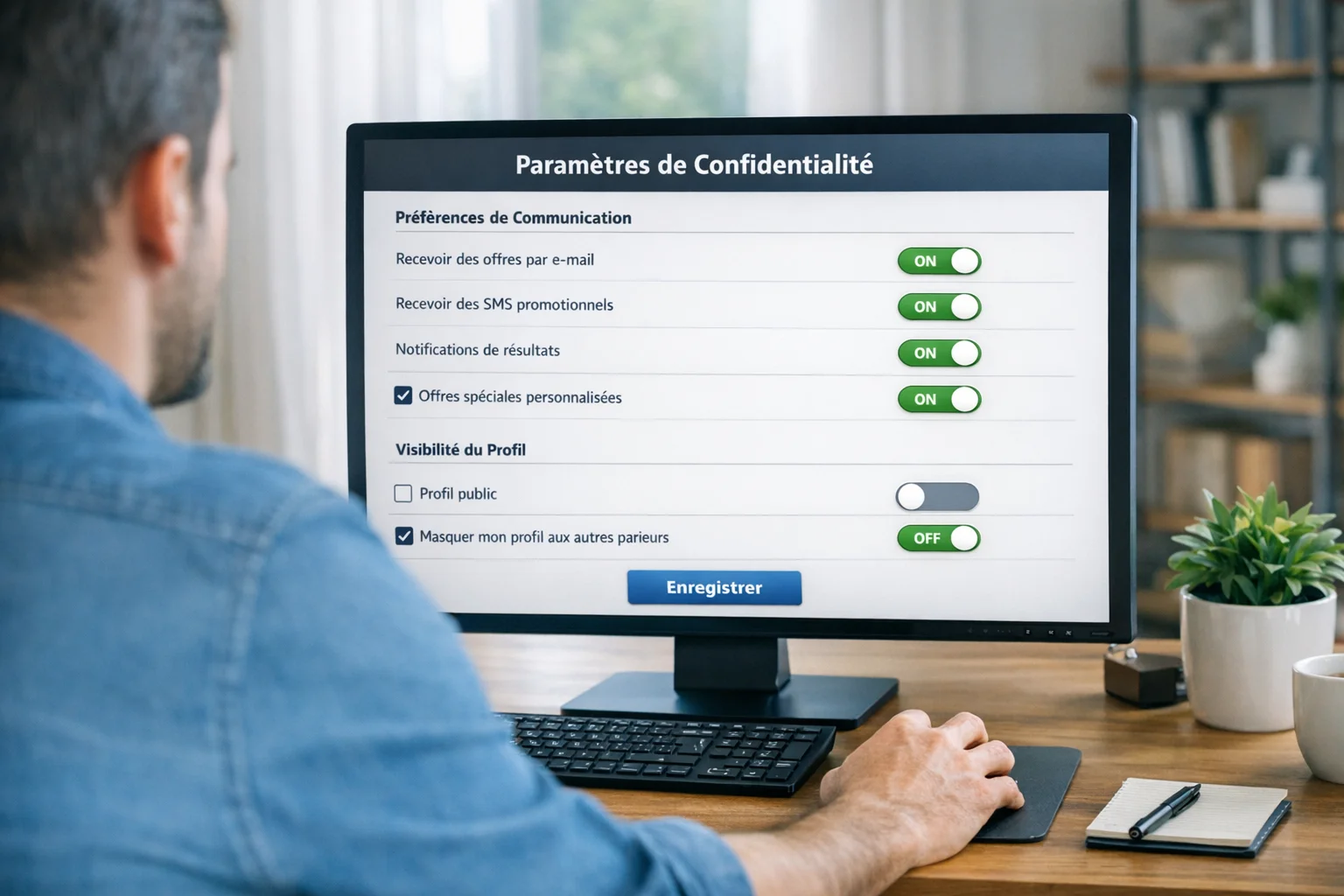 Personne configurant les paramètres de confidentialité sur un site de paris