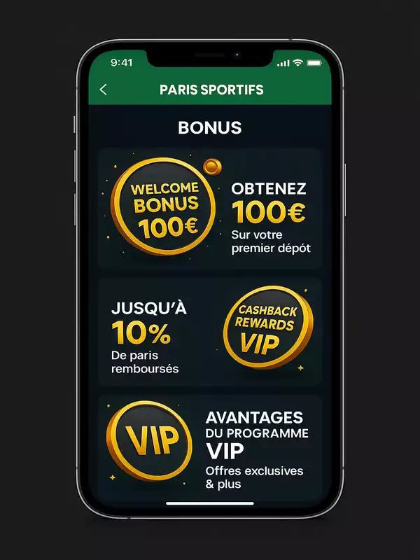 Interface mobile montrant les bonus et programmes de fidélité