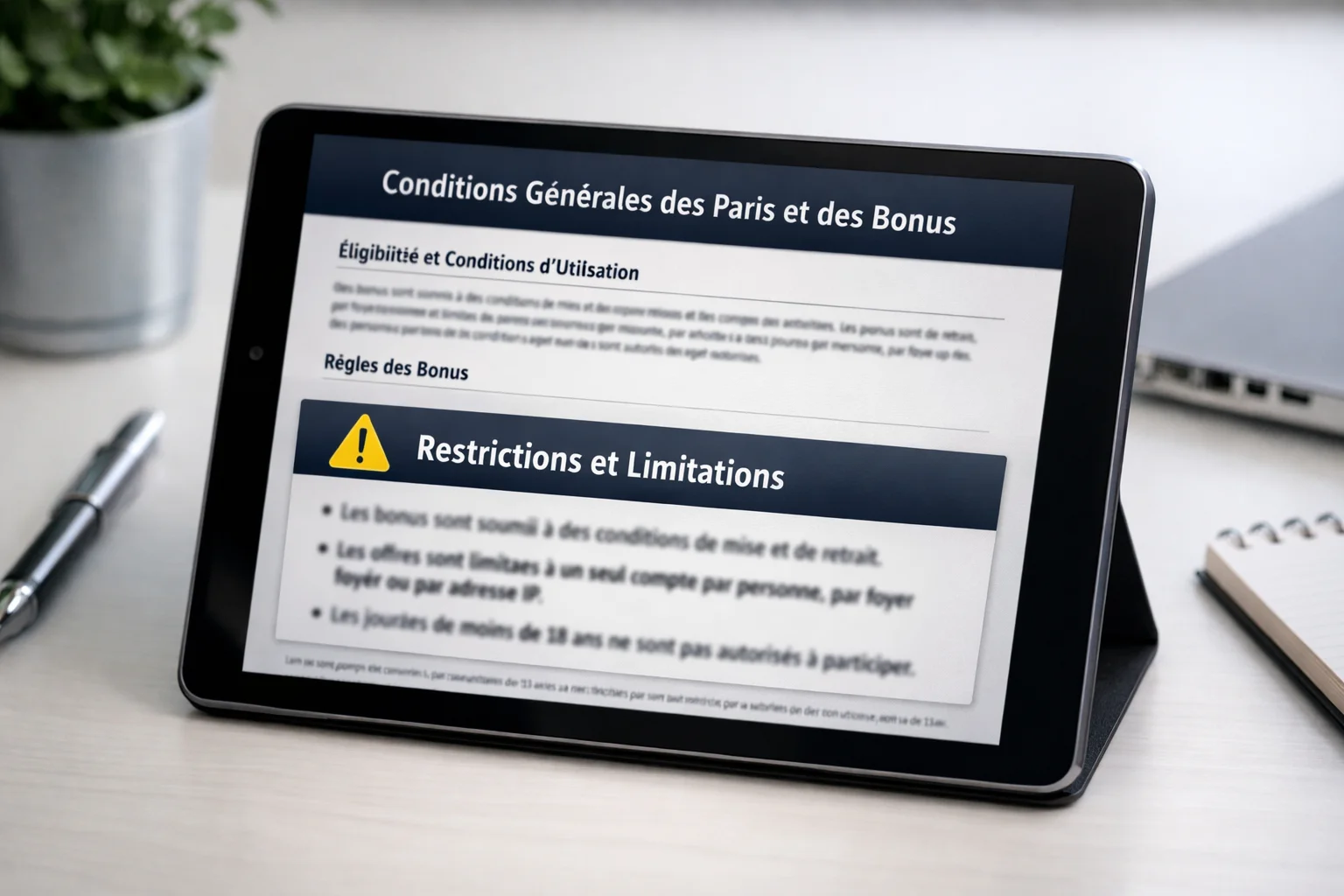 Document de conditions générales avec des mentions sur les restrictions de Cash Out