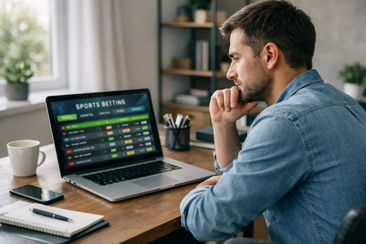 Parieur réfléchissant devant plusieurs options de paris sur son ordinateur