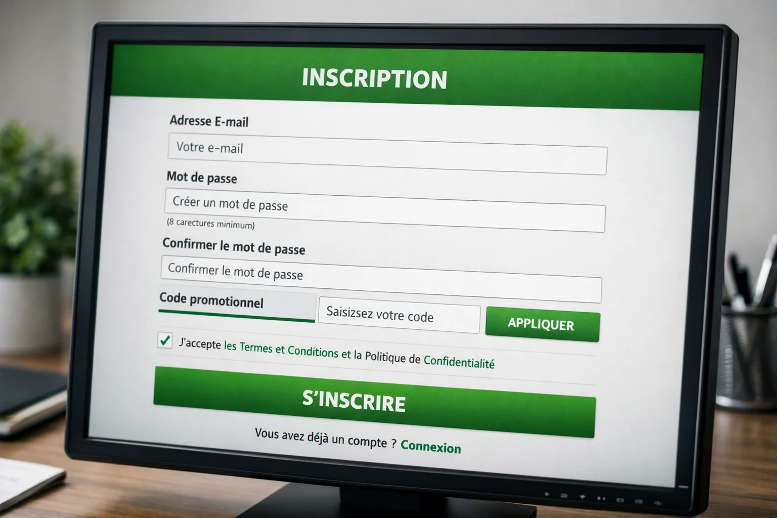 Page d'inscription Unibet avec le champ code promotionnel visible sur un écran d'ordinateur