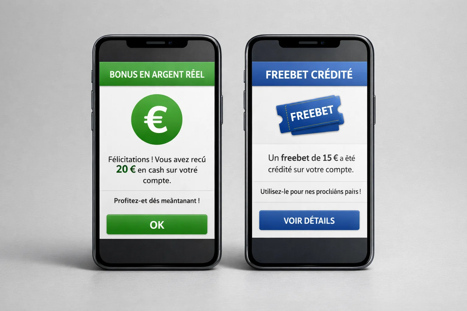 Illustration comparative montrant la différence entre un bonus en cash et un freebet