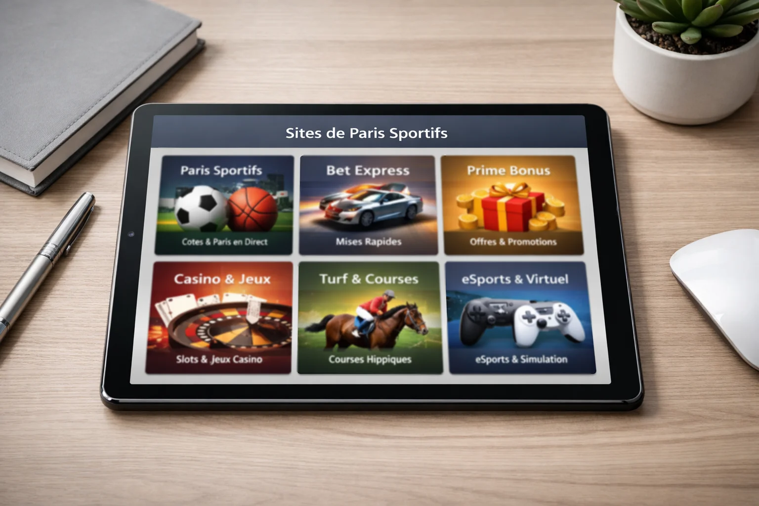 Plusieurs logos de bookmakers affichés sur un écran de tablette