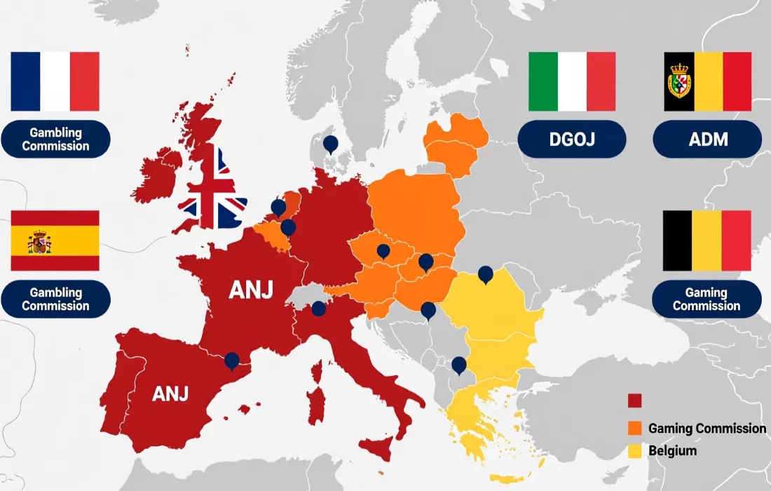 Carte comparative des autorités de régulation des jeux en Europe