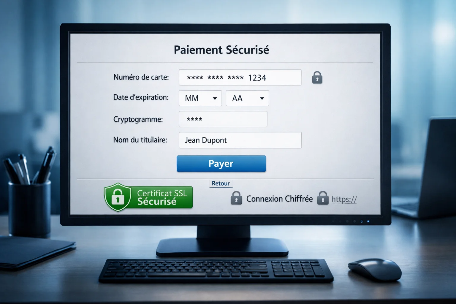 Cadenas numérique et symboles de sécurité sur un écran d'ordinateur