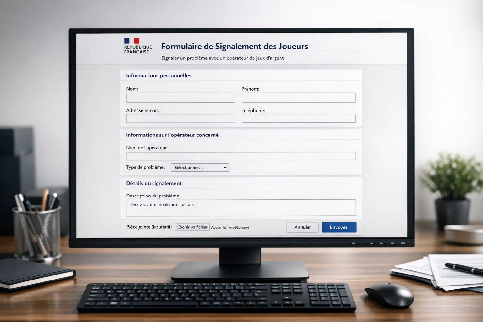 Formulaire de signalement ANJ affiché sur un écran d'ordinateur