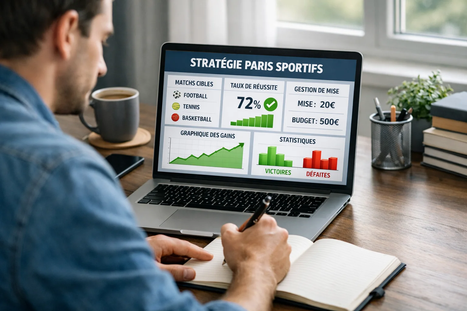 Personne analysant des statistiques sportives sur un ordinateur portable pour optimiser ses paris